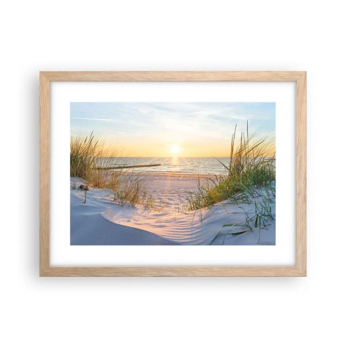 Plakát v rámu světlý dub - Šumění moře, zpěv ptáků, divoká pláž uprostřed trávy… - 40x30 cm