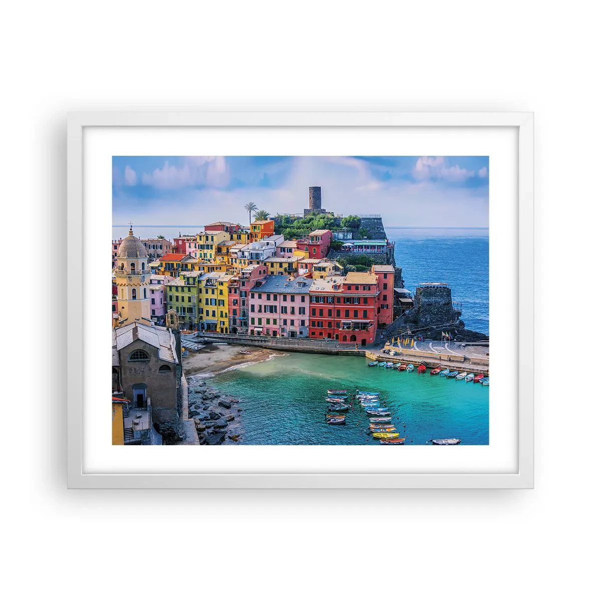 Plakát v bílém rámu - Středomořské kouzelné městečko - 50x40 cm