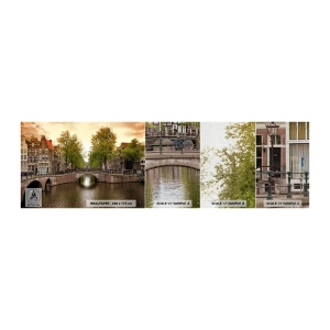 Vzor Fototapety Premium Canvas - Lodí nebo na kole? - Město, Amsterdam, Lodní most kanál - 100x30 cm