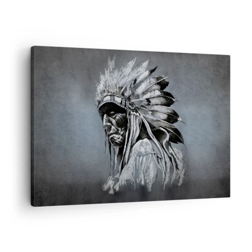 Obraz na plátně - Portrét indiánského náčelníka v tradiční čelence - 70x50cm - Návrat k základům - Moderní nástěnná dekorace do obývacího pokoje a ložnice ARTTOR