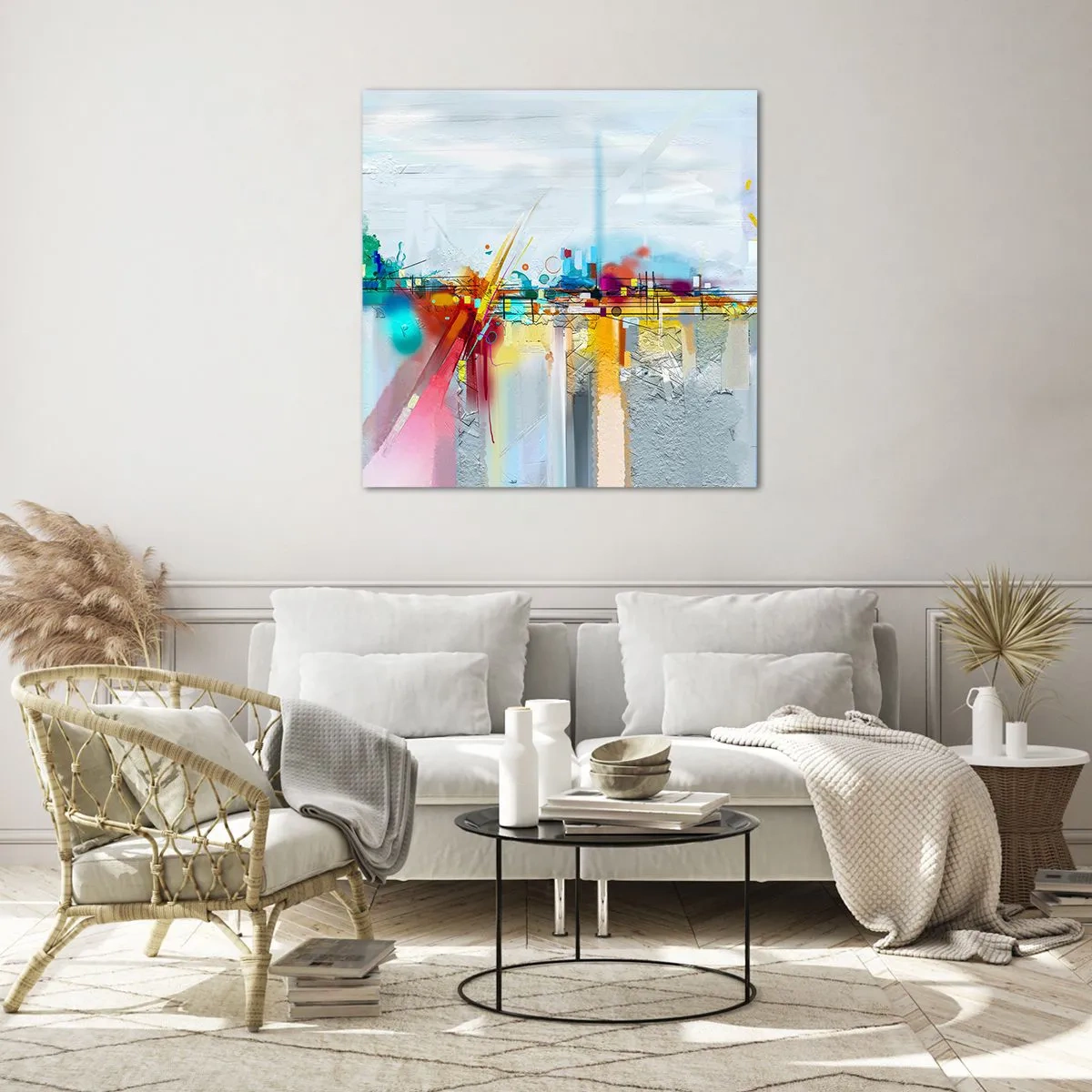 Obraz na skle - Most radosti nad řekou života - 40x40 cm