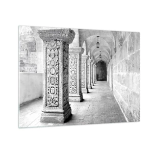 Obraz na skle - Historický klášter s vyřezávanými sloupy - 70x50cm - Kam...? - Moderní nástěnná dekorace do obývacího pokoje a ložnice ARTTOR
