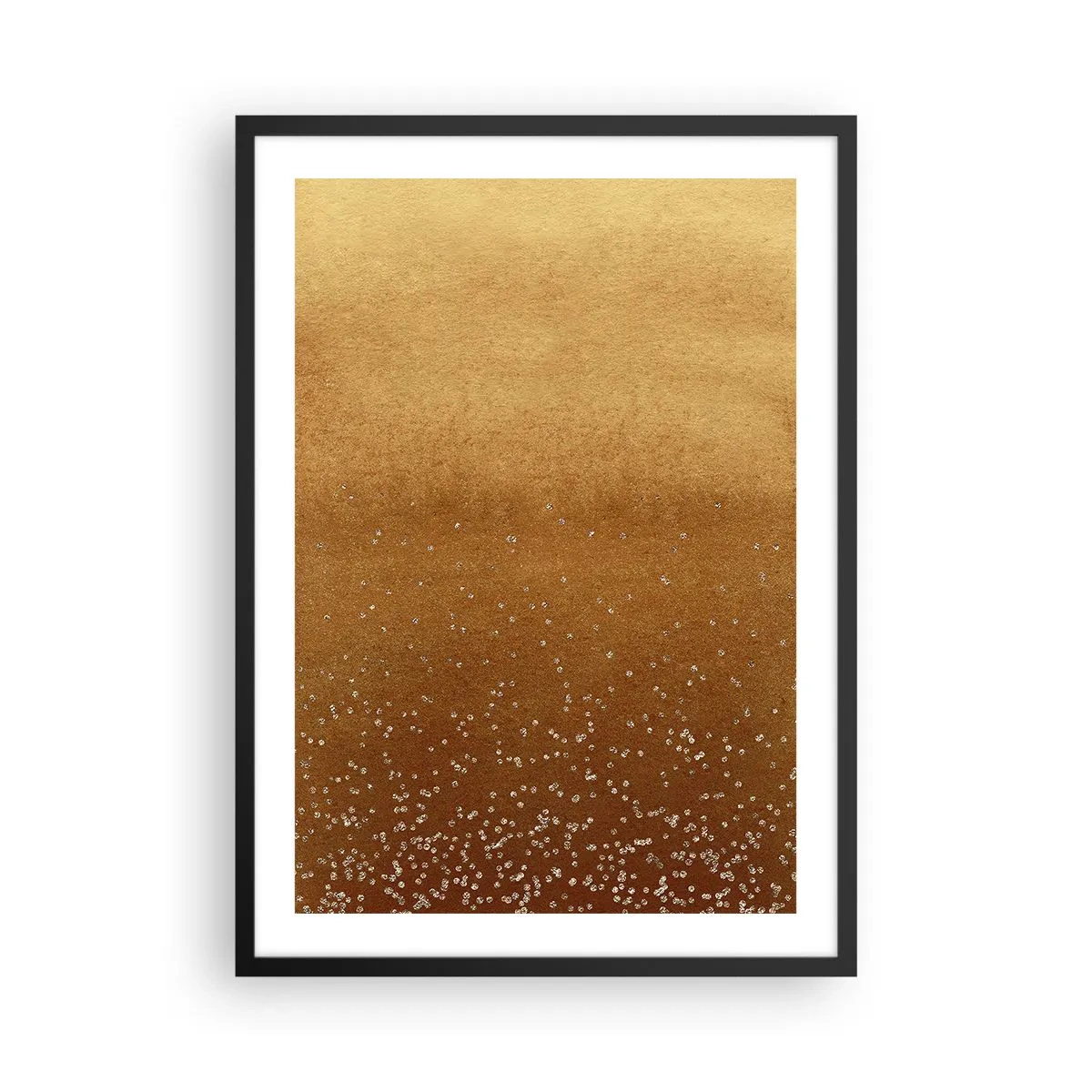 Plakát v černém rámu - Zlatý gradient s drobnými třpytivými prvky - 50x70cm - Zrození světla - Moderní nástěnná dekorace do obývacího pokoje a ložnice ARTTOR