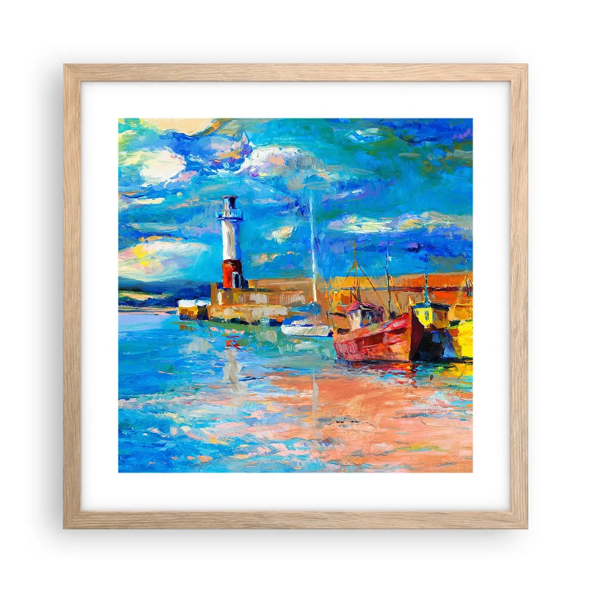 Plakát v rámu světlý dub - Odpoledne v duhové zátoce - 40x40 cm