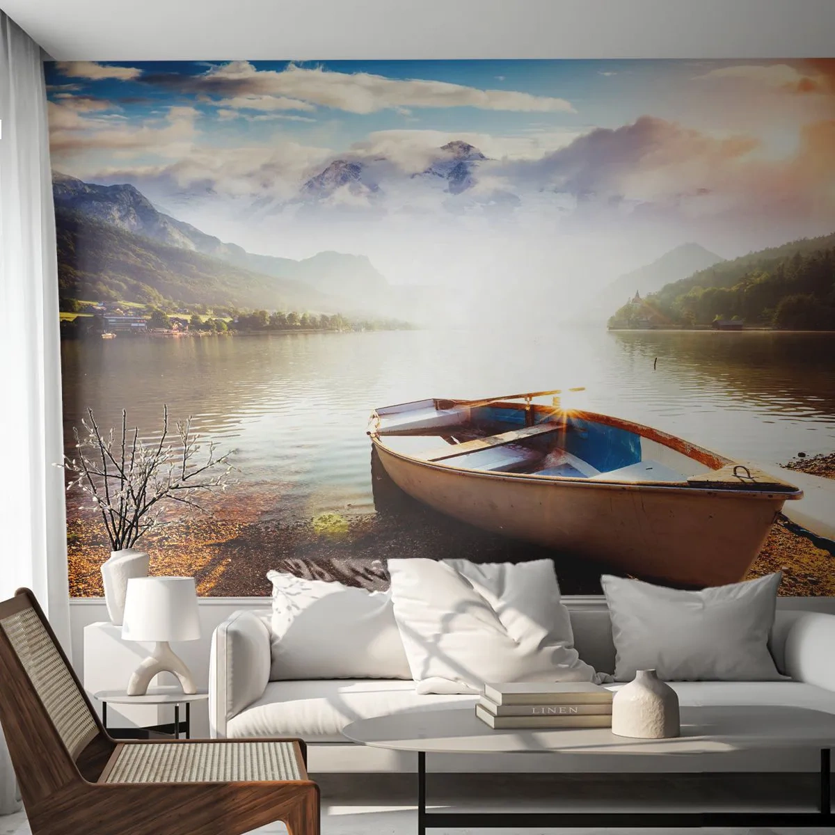 Fototapeta Premium Sand - U velké a čisté vody - Krajina, jezero, hory - 100x70 cm