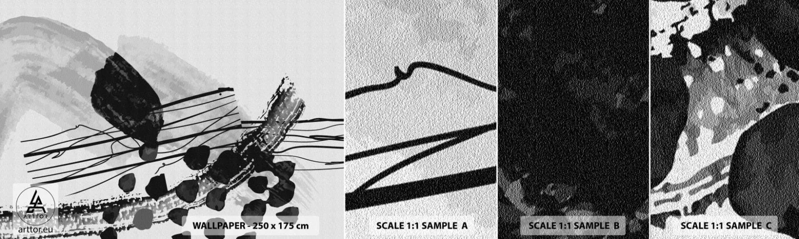 Vzor Fototapety Samolepicí Deluxe Sticker - Černobílá organická abstrakce - Abstrakce, Moderní, Kus - 100x30 cm