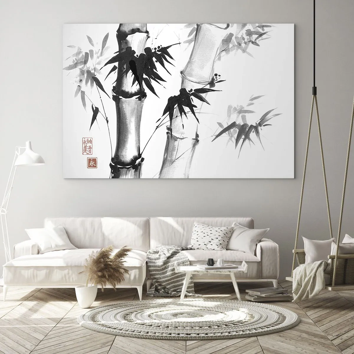 Obraz na skle - Bambus v tradičním stylu - 70x50cm - Blízký záběr na orient - Moderní nástěnná dekorace do obývacího pokoje a ložnice ARTTOR