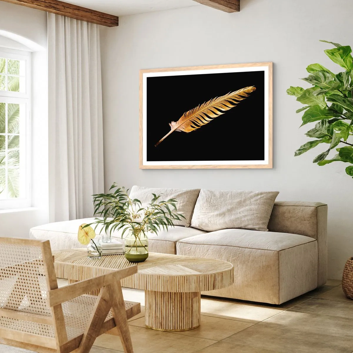 Plakát v rámu světlý dub - Krásne peříčko… - 70x50 cm