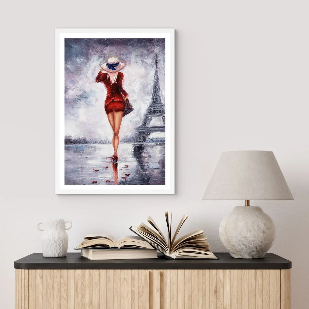 Plakát v bílém rámu - Pařížské symboly - 30x40 cm