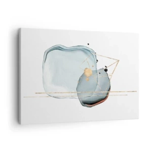 Obraz na plátně - Abstraktní tvary v odstínech modré a zlaté na bílém pozadí - 70x50cm - Studie kapky - Moderní nástěnná dekorace do obývacího pokoje a ložnice ARTTOR