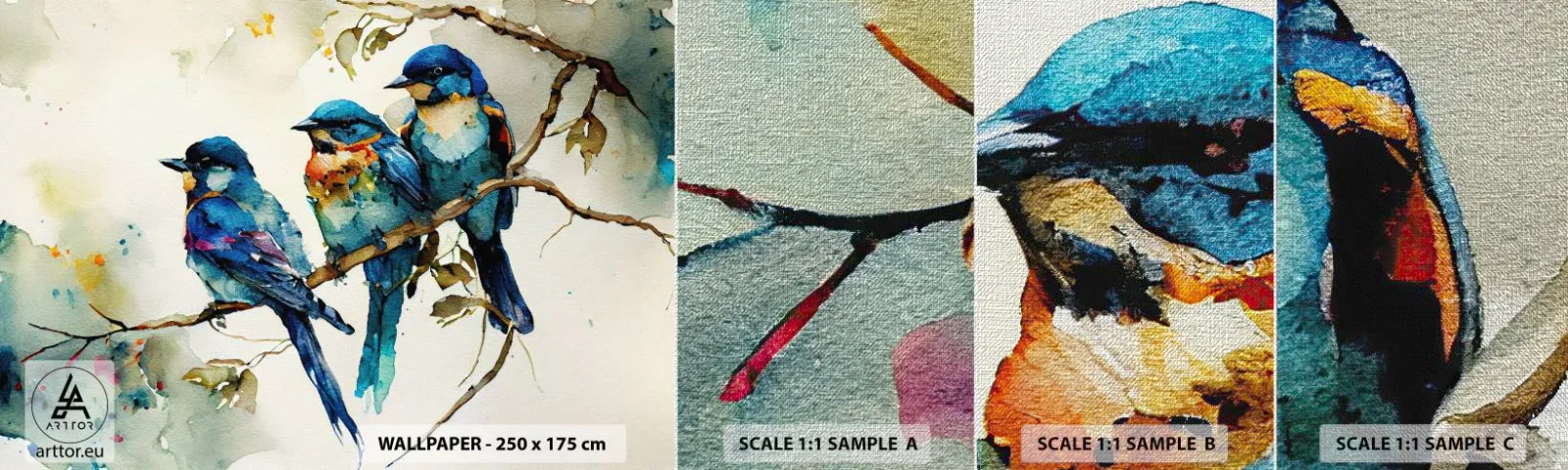 Vzor Fototapety Premium Canvas - Urazil se? - Ptactvo, Příroda, vodové barvy - 100x30 cm