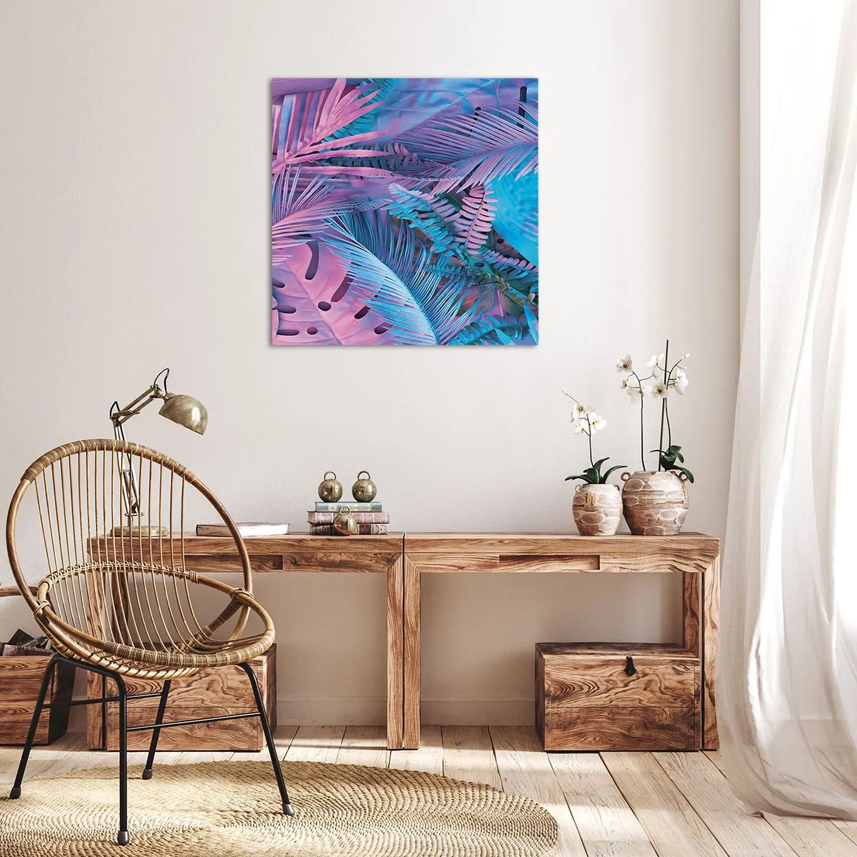 Obraz na plátně - Tropy v růžové a modré - 40x40 cm