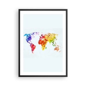 Plakát v černém rámu - Barevná mapa světa s akvarelem - 50x70cm - Všechny barvy světa - Moderní nástěnná dekorace do obývacího pokoje a ložnice ARTTOR