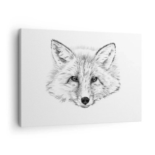 Obraz na plátně - Černobílá kresba liščí hlavy na bílém pozadí - 70x50cm - Mohou tyto oči lhát? - Moderní nástěnná dekorace do obývacího pokoje a ložnice ARTTOR