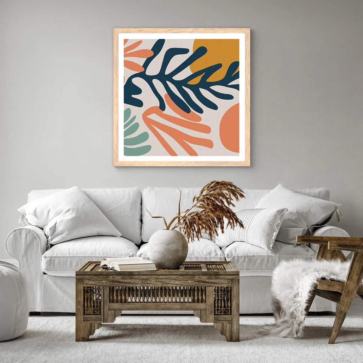 Plakát v rámu světlý dub - Korálová moře - 50x50 cm