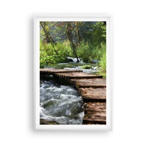Plakát v bílém rámu - U zpěněného vodopádu - 61x91 cm