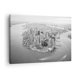 Obraz na plátně - Letecký pohled na Manhattan v černé a bílé - 70x50cm - Jak nemilovat? - Moderní nástěnná dekorace do obývacího pokoje a ložnice ARTTOR