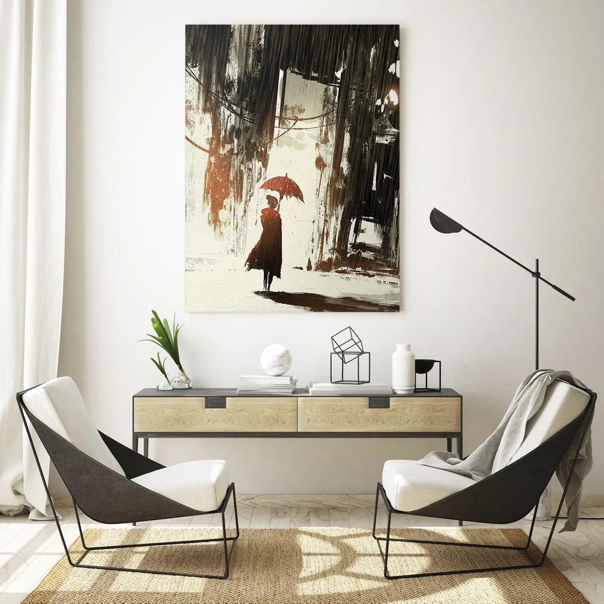 Obraz na skle - Poezie červeného deštníku - 50x70 cm