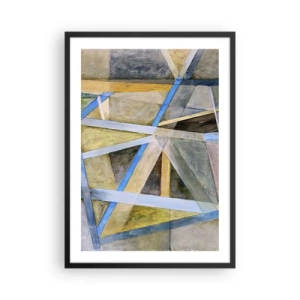 Plakát v černém rámu - Geometrická abstrakce s odstíny modré a zlaté - 50x70cm - Přímo nebo diagonálně? - Moderní nástěnná dekorace do obývacího pokoje a ložnice ARTTOR