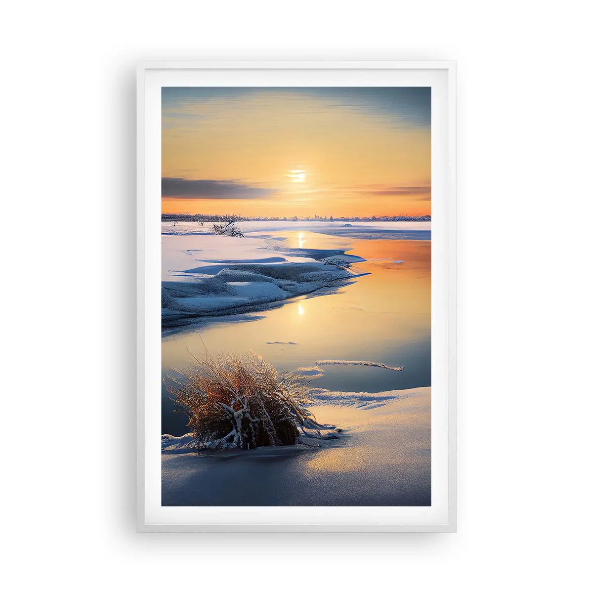 Plakát v bílém rámu - Zimní západ slunce - 61x91 cm