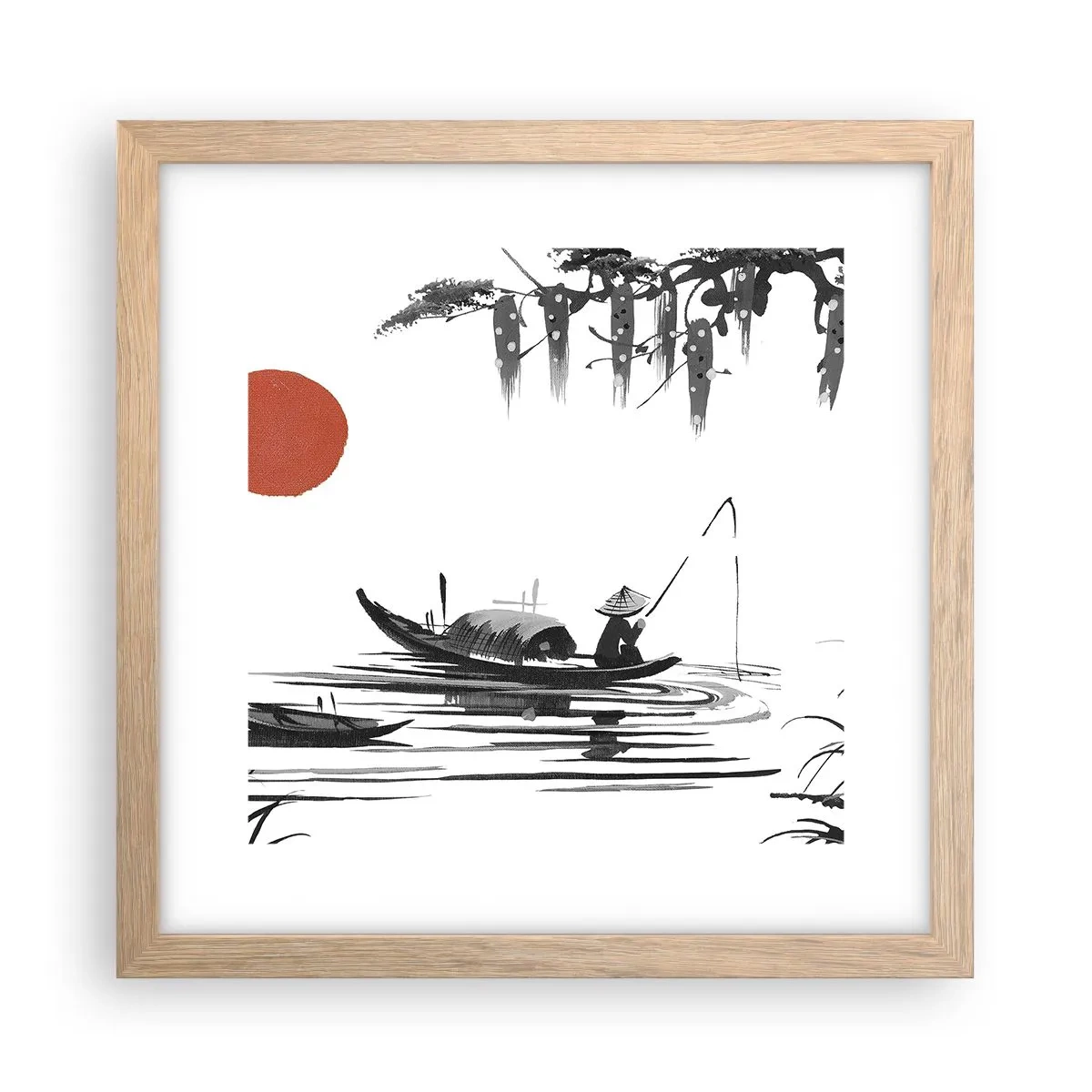 Plakát v rámu světlý dub - Asijské odpoledne - 30x30 cm