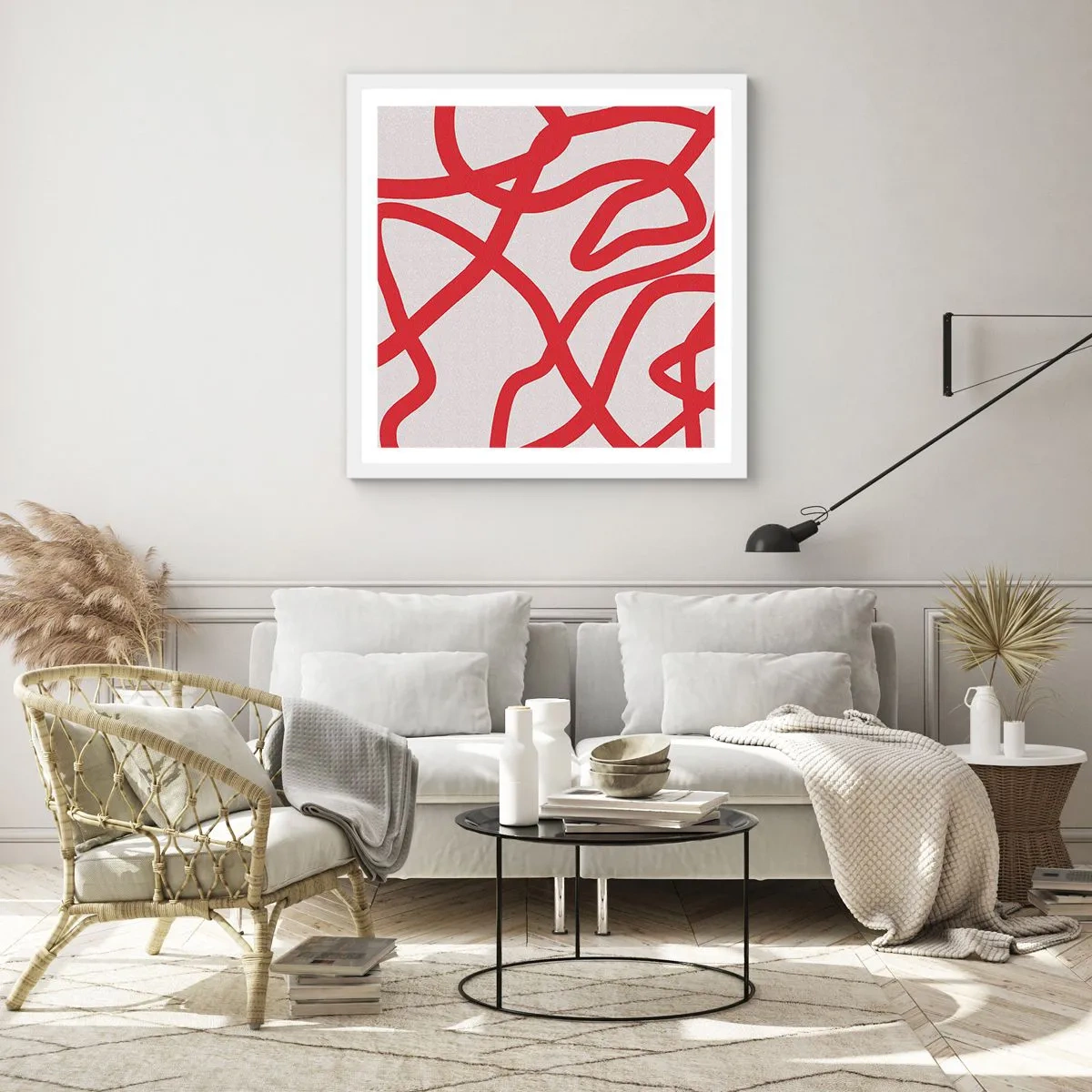Plakát v bílém rámu - Červené na bílém - 40x40 cm