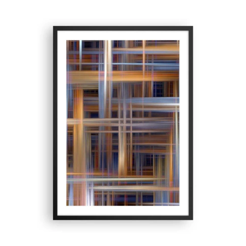Plakát v černém rámu - Geometrické linie v teplých a studených barvách - 50x70cm - Utkané ze světla - Moderní nástěnná dekorace do obývacího pokoje a ložnice ARTTOR