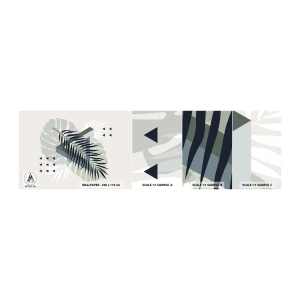 Vzor Fototapety Samolepicí Deluxe Sticker - Příroda a geometrie – dva řády? - List Monstera, Palmový list, Grafika - 100x30 cm