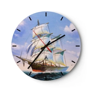 Nástěnné hodiny - Malířské plachetnice na rozbouřeném moři pod modrou oblohou - 30x30cm - Hrdě s větrem - Moderní nástěnná dekorace do obývacího pokoje, kuchyně a ložnice ARTTOR