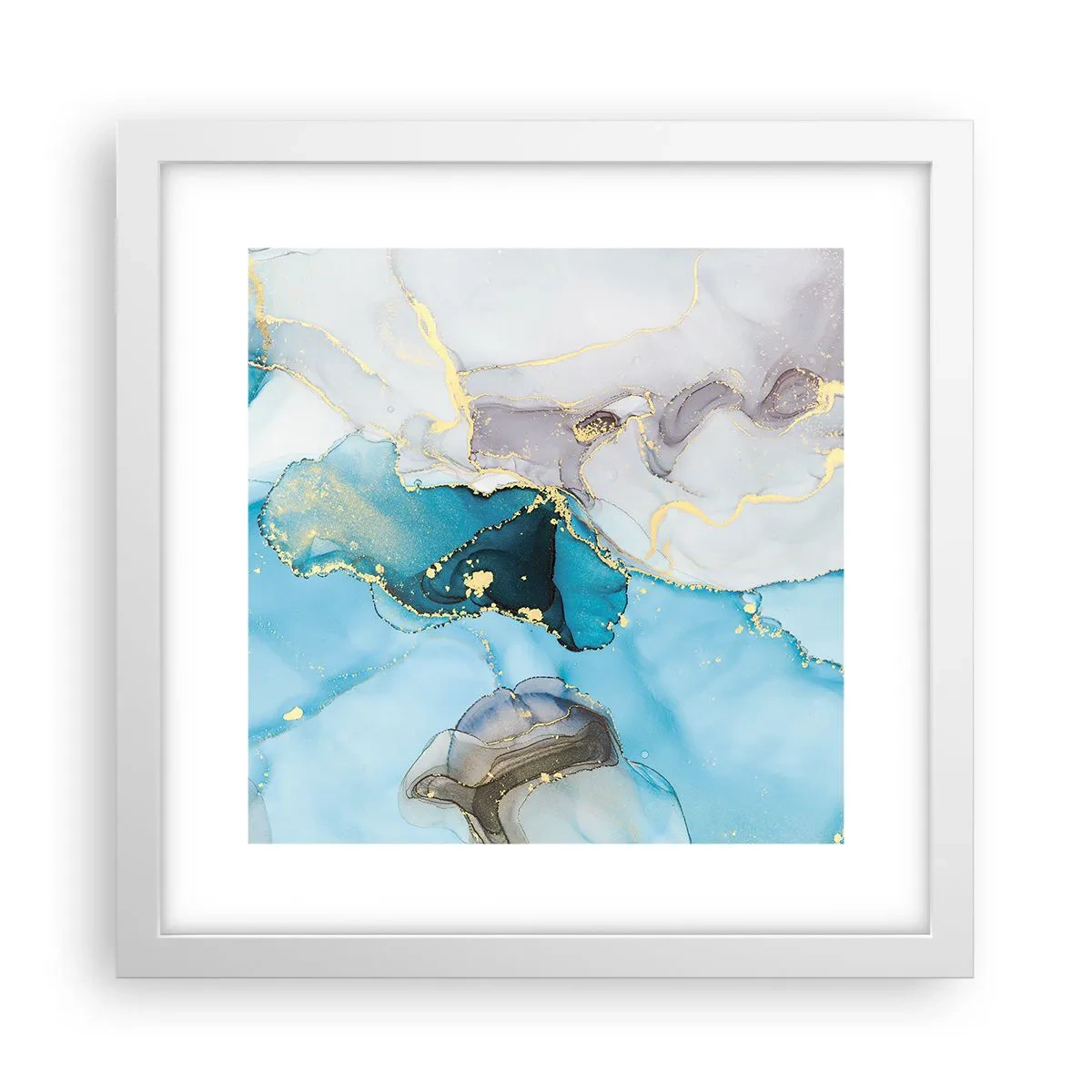Plakát v bílém rámu - Studie o setkání šedé a tyrkysové - 30x30 cm