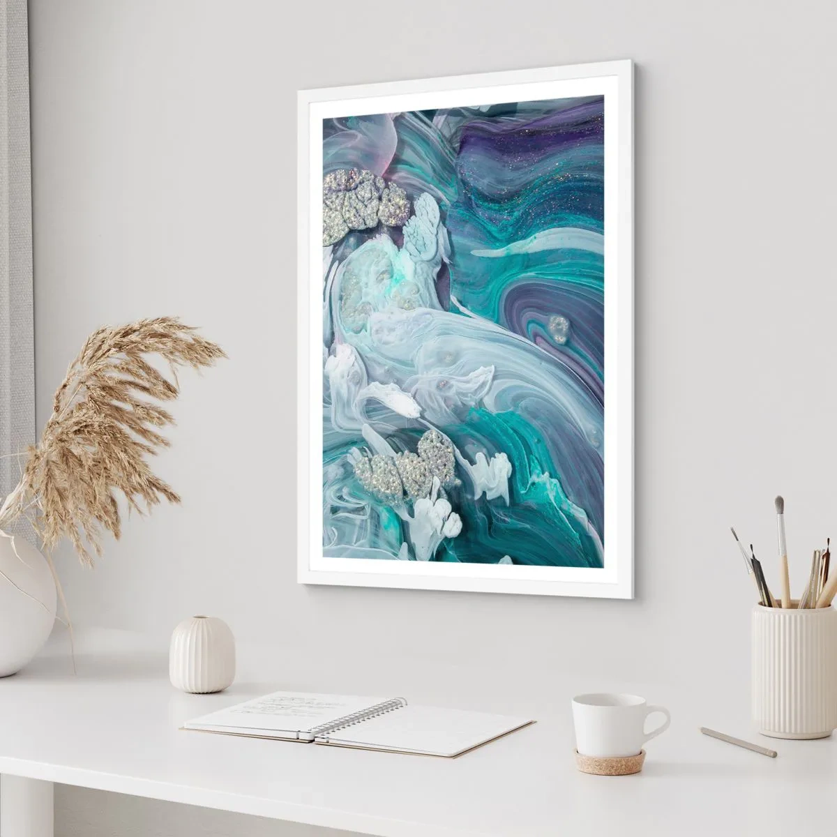 Plakát v bílém rámu - Proudy modré - 50x70 cm