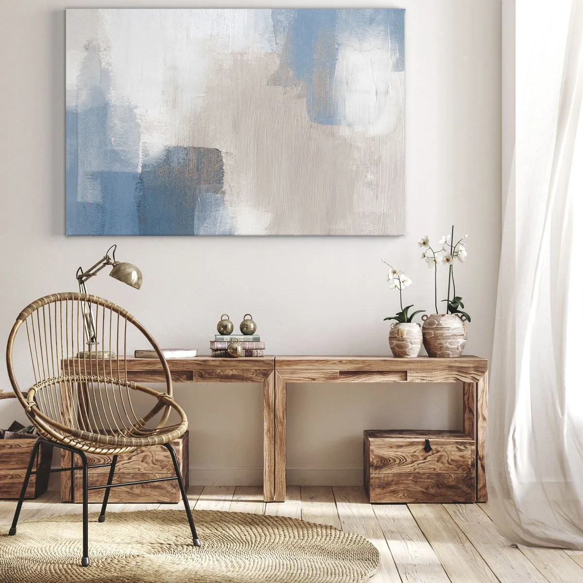 Obraz na plátně - Růžová abstrakce za modrým závojem - 70x50 cm