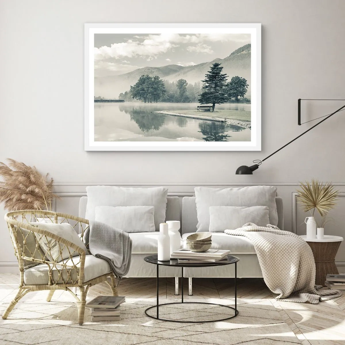 Plakát v bílém rámu - Jezero ještě spí - 100x70 cm
