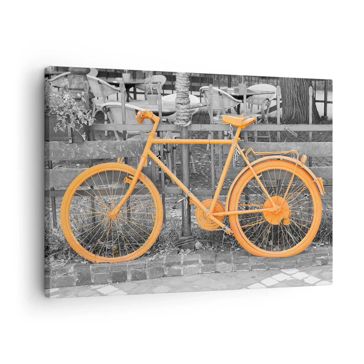Obraz na plátně - Umělecká fotografie žlutého kola na černobílém pozadí - 70x50cm - Jdi, já tu počkám - Moderní nástěnná dekorace do obývacího pokoje a ložnice ARTTOR