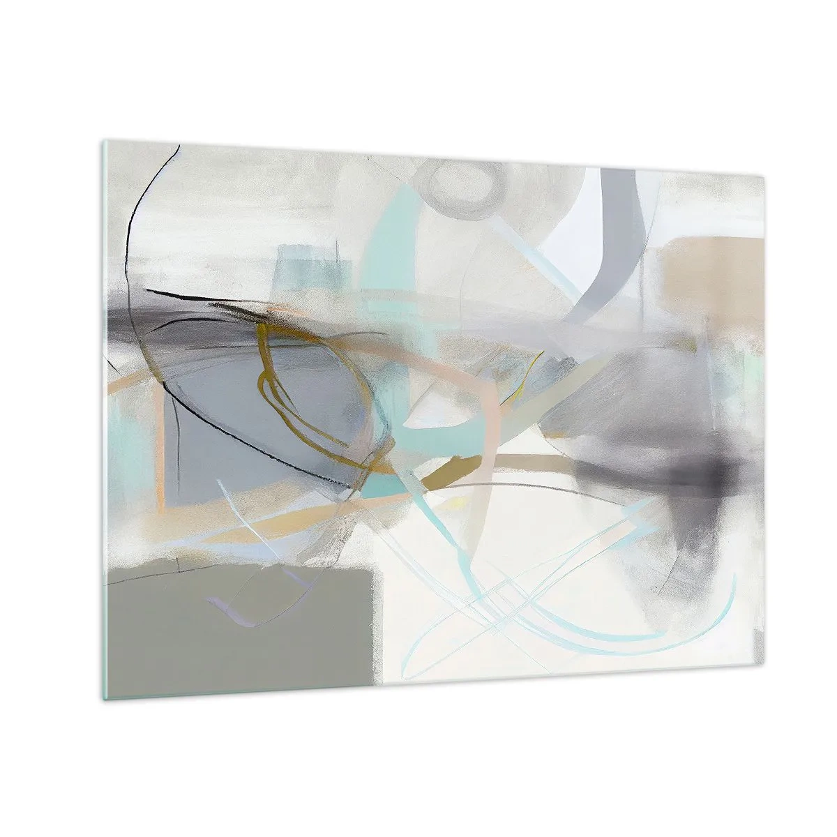 Obraz na skle - Mlhavá abstrakce s pastelovými a grafitovými akcenty. - 70x50cm - Mlhavá abstrakce - Moderní nástěnná dekorace do obývacího pokoje a ložnice ARTTOR