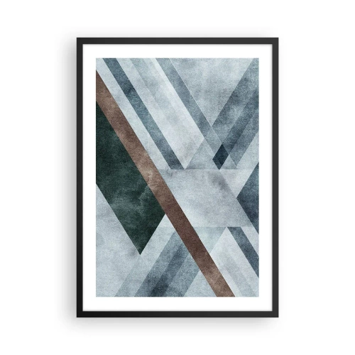 Plakát v černém rámu - Geometrická kompozice v odstínech modré a hnědé - 50x70cm - Sofistikovaná elegance geometrie - Moderní nástěnná dekorace do obývacího pokoje a ložnice ARTTOR