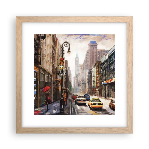 Plakát v rámu světlý dub - New York – barevný i v dešti - 30x30 cm