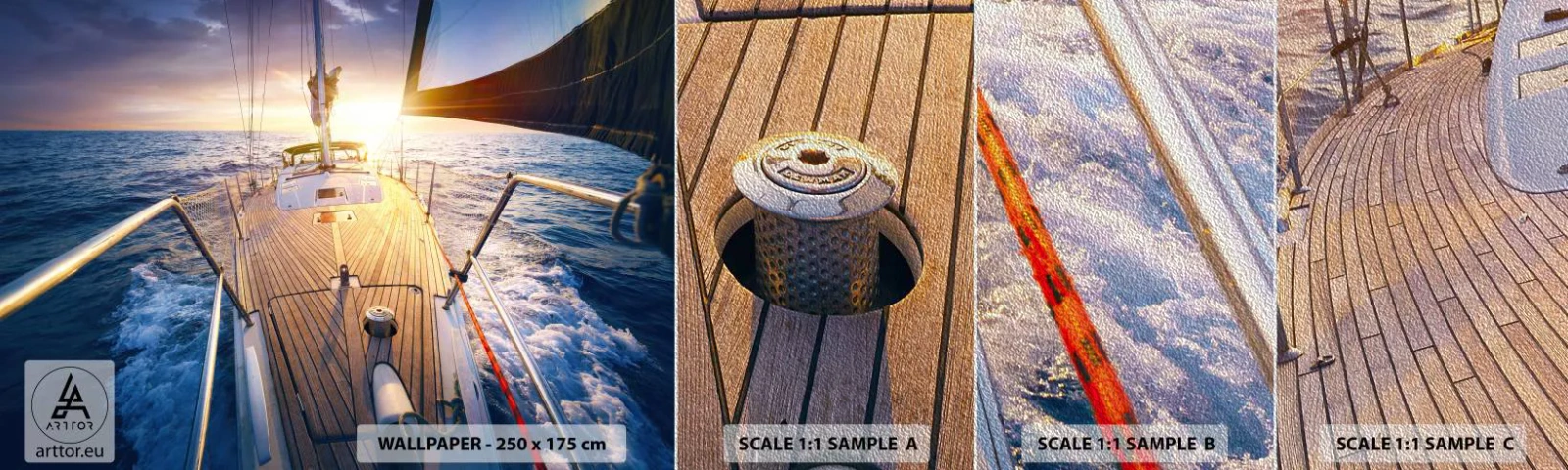 Vzor Fototapety Premium Sand - Běžící po vlnách - Plachetnice, Moře, plachtění - 100x30 cm