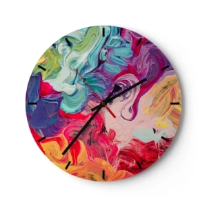 Nástěnné hodiny - Abstraktní mix barev v intenzivních odstínech - 30x30cm - Zrození barev - Moderní nástěnná dekorace do obývacího pokoje, kuchyně a ložnice ARTTOR