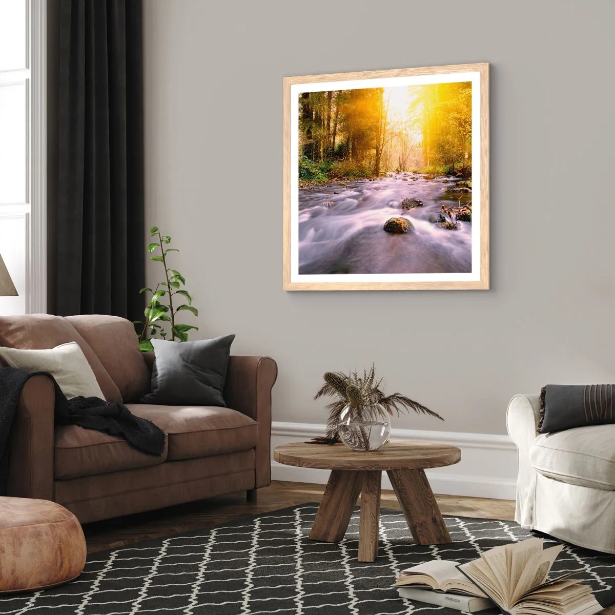 Plakát v rámu světlý dub - Malachit ve stříbrně-zlaté podobě - 60x60 cm