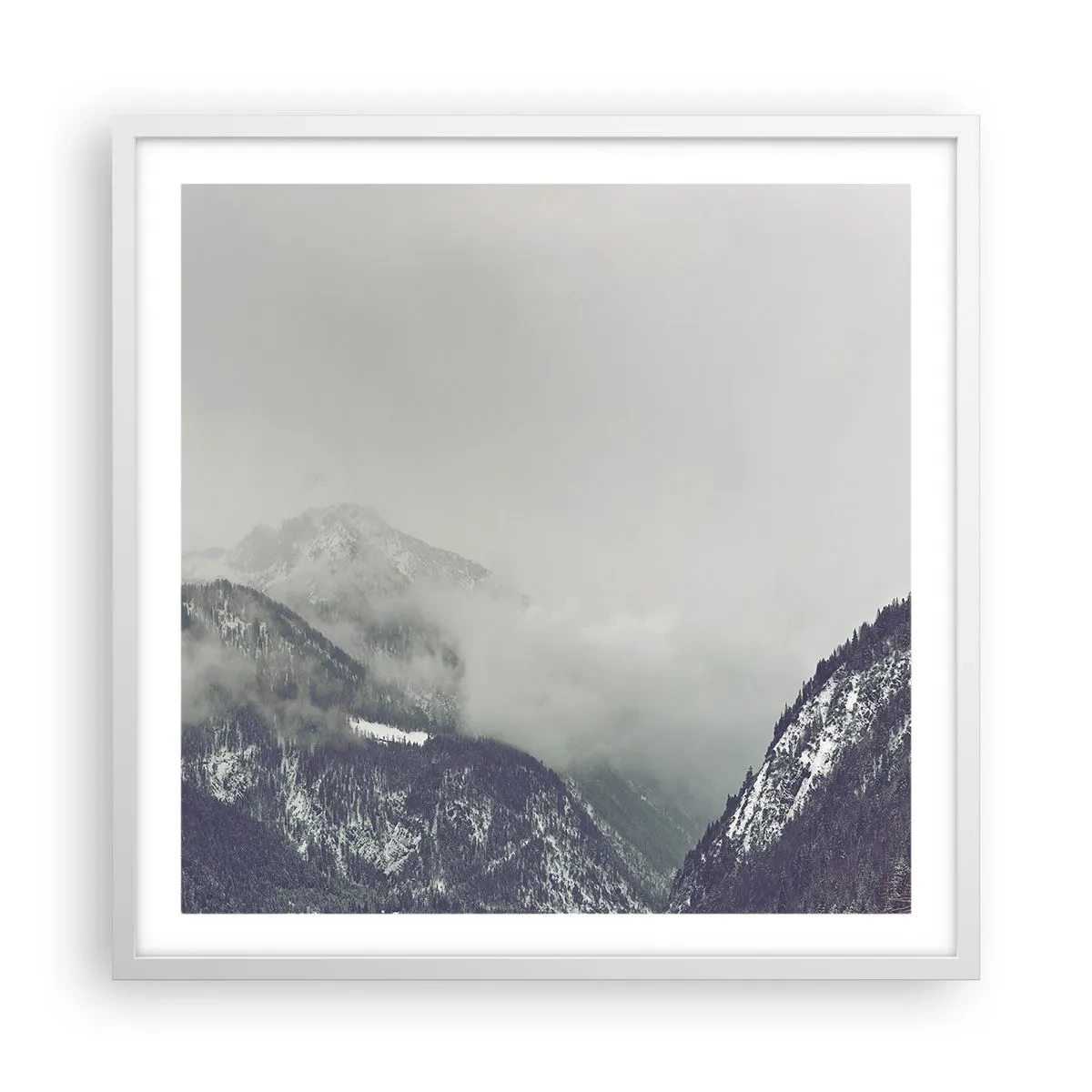 Plakát v bílém rámu - Mlžné údolí - 60x60 cm