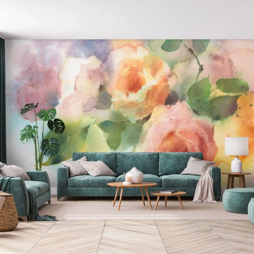 Fototapeta Samolepicí Deluxe Sticker - Jemné jako akvarel - Květiny, Růže, Kytice - 500x350 cm