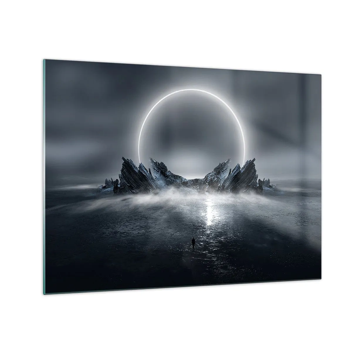 Obraz na skle - Temná scéna se zatměním a skalnatým ostrovem - 70x50cm - Finále příběhu - Moderní nástěnná dekorace do obývacího pokoje a ložnice ARTTOR