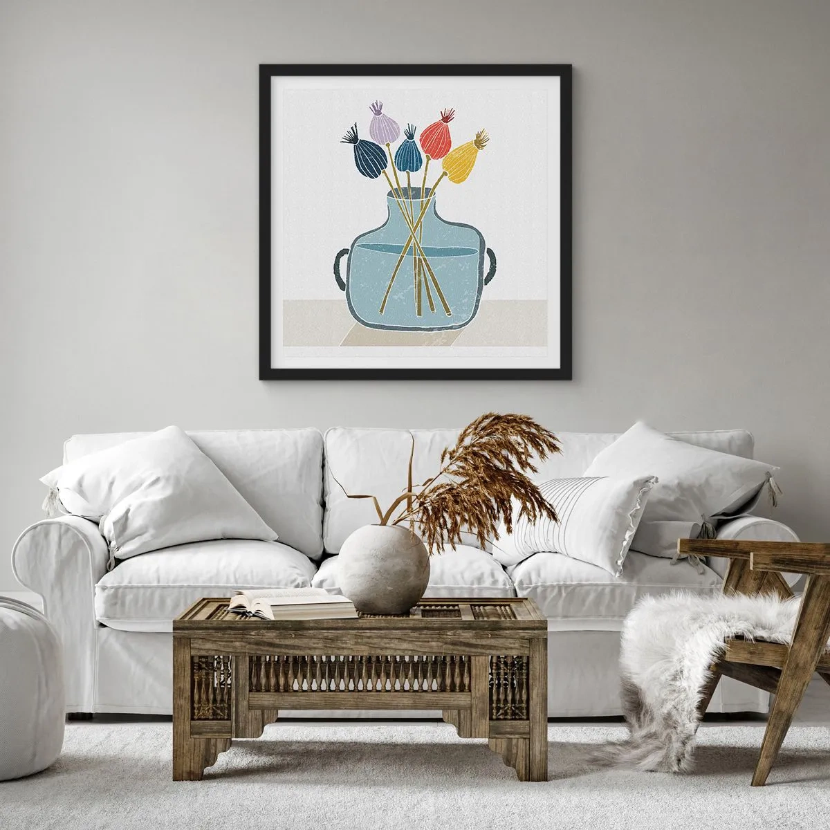 Plakát v černém rámu - Makové květy - 40x40 cm