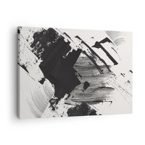 Obraz na plátně - Abstraktní tahy černé na bílém pozadí - 70x50cm - Abstrakce – exprese černé - Moderní nástěnná dekorace do obývacího pokoje a ložnice ARTTOR