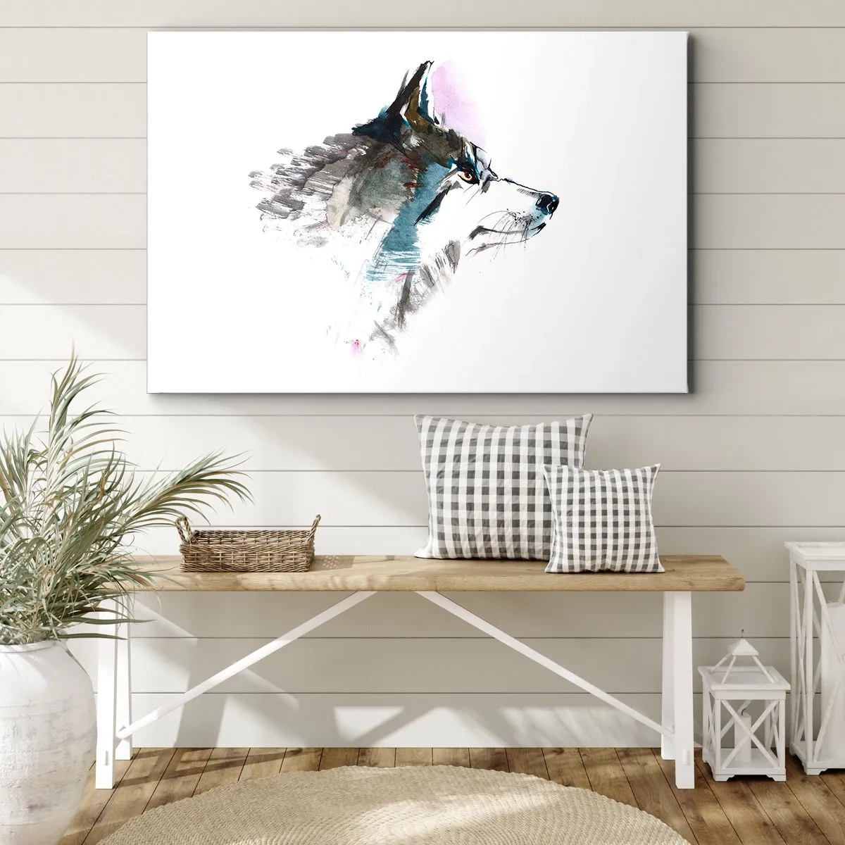 Obraz na plátně - Akvarelový vlk v minimalistickém stylu - 70x50cm - My o vlku - Moderní nástěnná dekorace do obývacího pokoje a ložnice ARTTOR