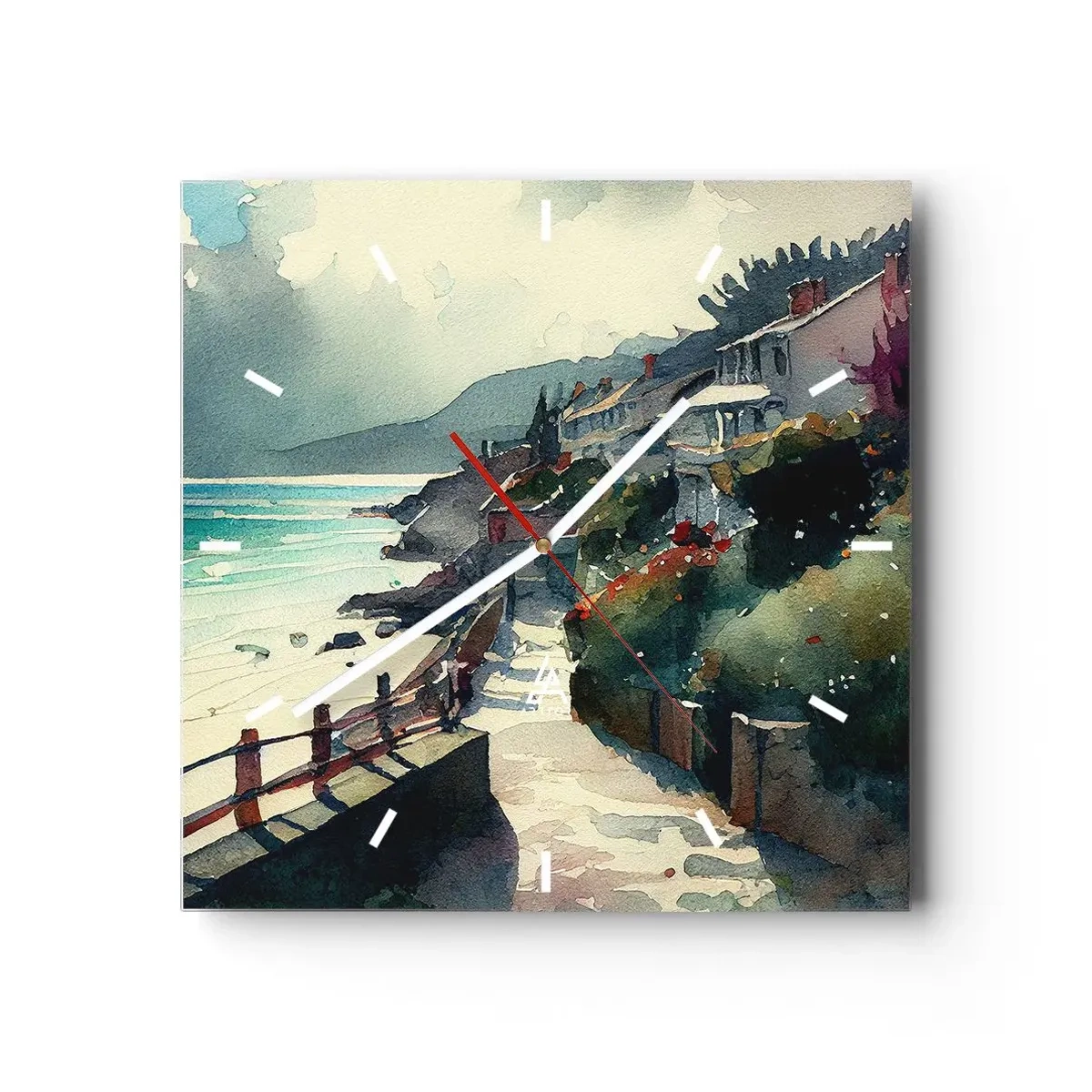 Nástěnné hodiny - Středomořské městečko - 30x30 cm