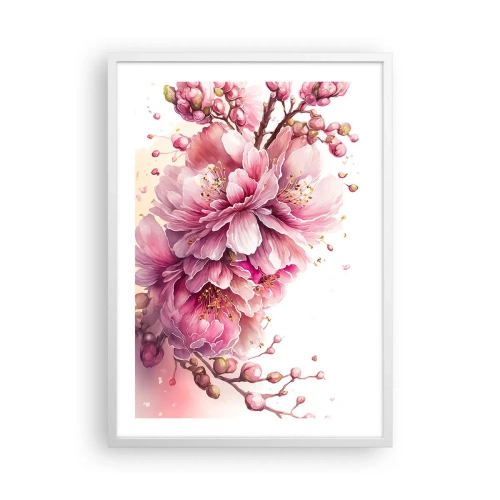 Plakát v bílém rámu - Květ kvetoucí třešně - 50x70 cm