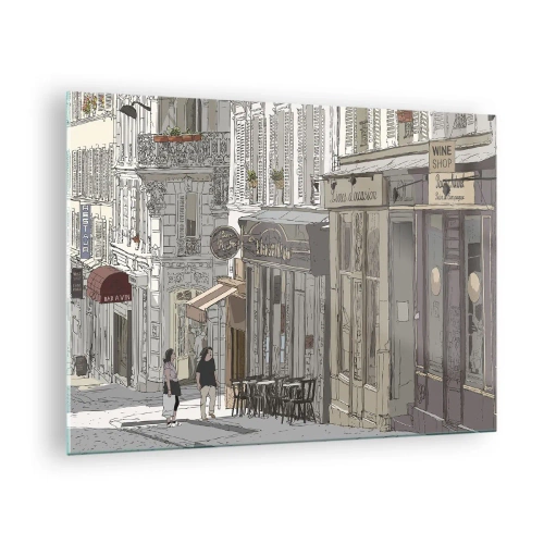 Obraz na skle - Ulice s kavárnami v uměleckém městském stylu - 70x50cm - Městské radosti - Moderní nástěnná dekorace do obývacího pokoje a ložnice ARTTOR