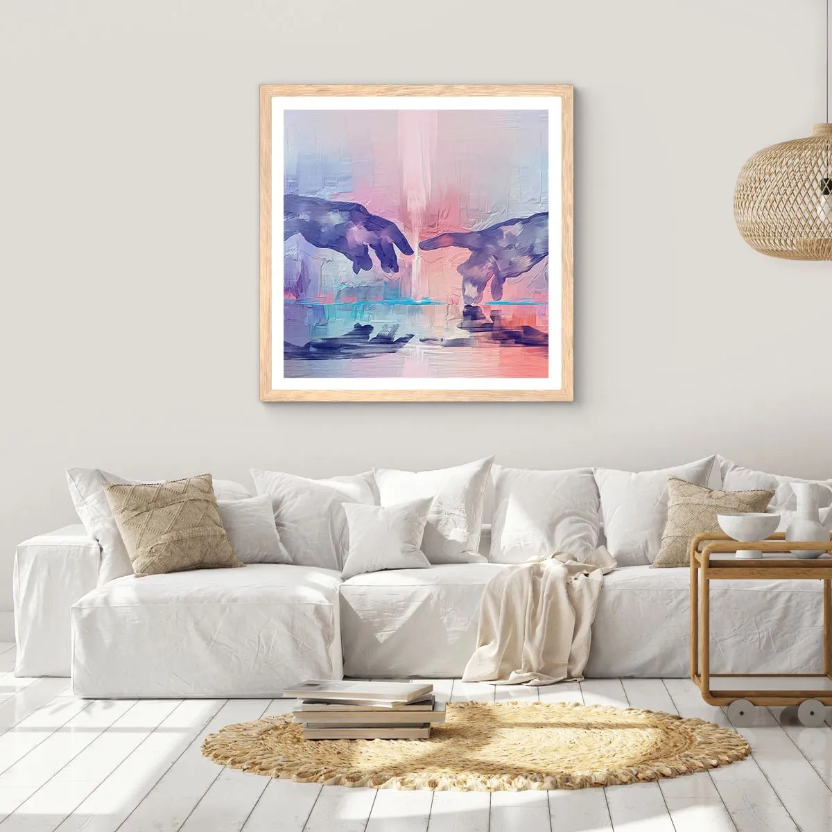 Plakát v rámu světlý dub - Božská jiskra života - 40x40 cm